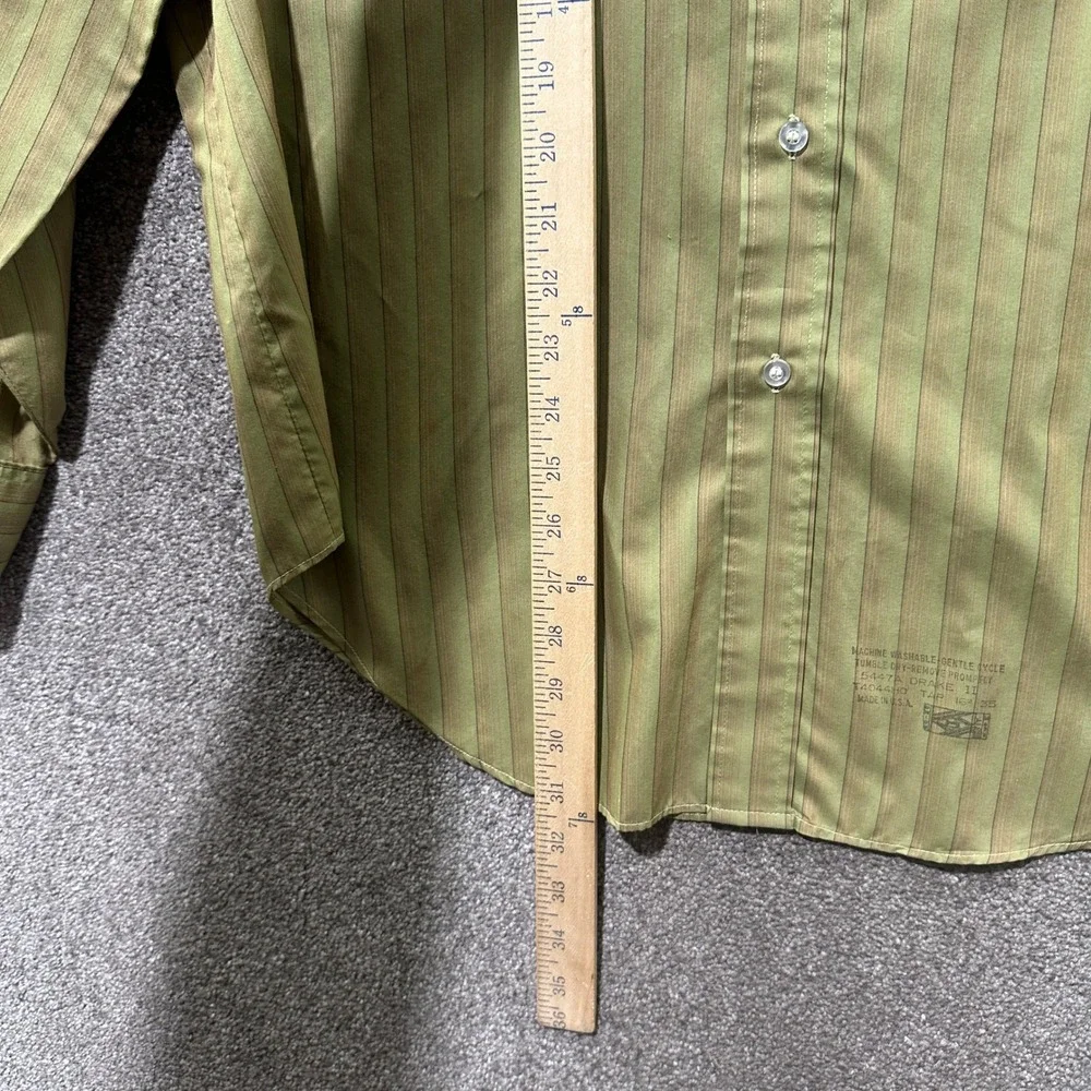 Vintage Arrow Kent Collection Drake II Olive Green Striped Dress Shirt 16.5 35 - Picture 7 of 12